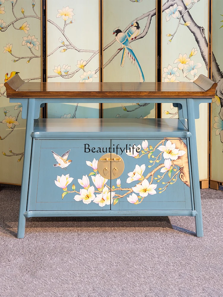 New Chinese Hand-Painted Entrance Cabinet Solid Wood Antique Locker