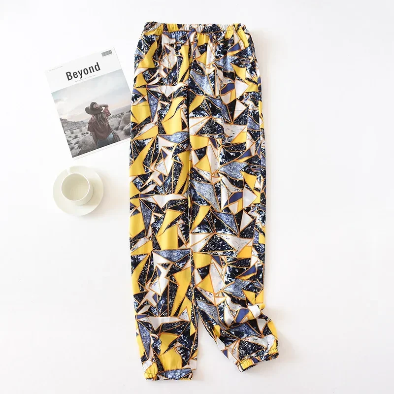 Pantalones de algodón de estilo japonés para mujer, pantalones de pijama multicolores de algodón de sección delgada para primavera y verano,