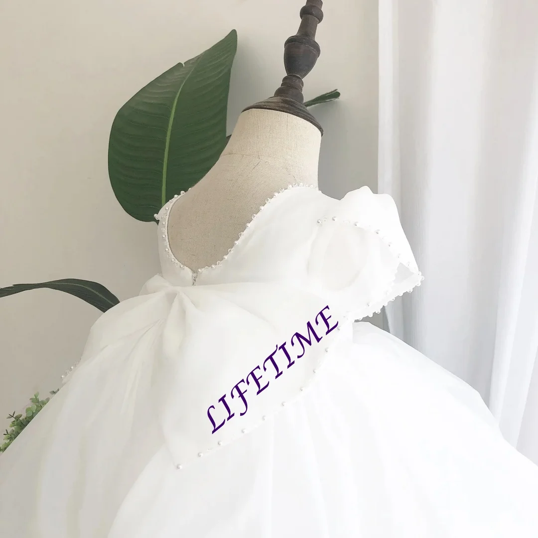 

Модное белое платье для девочек на вечеринку, с пышными рукавами, свадебный костюм, на день рождения, выпускной, для первого причастия