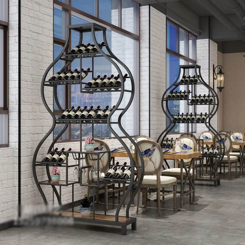 5-Tier Wine Bakers Rack, Solid Iron and MDF Freestanding Storage Shelves with Hanging Glass Holder, for Home Bar and Kitchen
