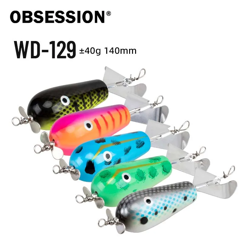 OBSESSION WD129 Leurre de pêche en bois flottant à double hélice, type popper, 23g 147mm, avec lame rotative, pour la pêche à la traîne