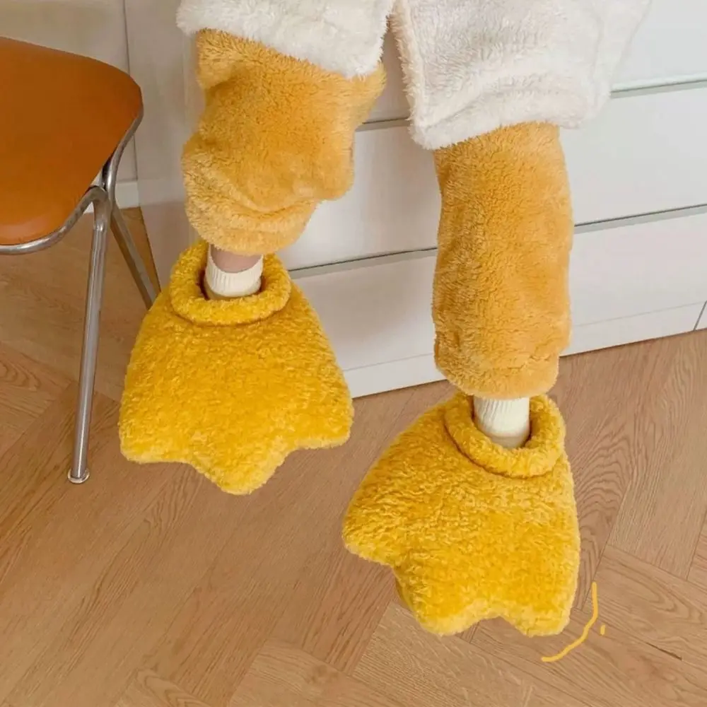 Cozy Soft Duck Flippers Slippers Cute Silent Duck Plush Slippers Thick Sole Non-Slip Children Duck Feet Slides Winter