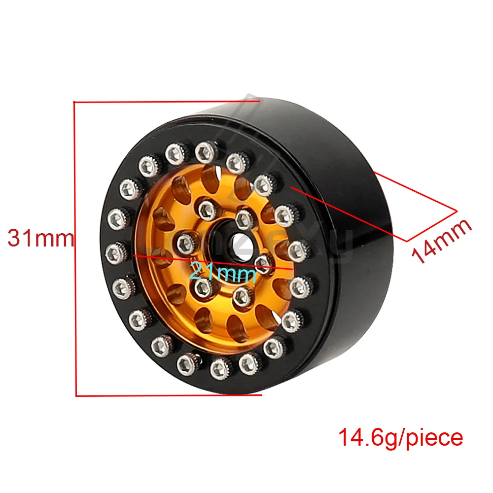 Liga de alumínio Beadlock Roda Hub Jantes para RC Crawler carro, peças de atualização do metal, 1/24 Axial SCX24, AX24, FCX24, 1/18, TRX4M, 1.0"