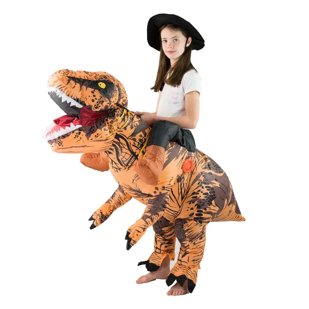 Adulto divertido montar dinosaurio marrón período Jurásico t-rex Cosplay vestido de lujo Halloween carnaval Fiesta Temática disfraz inflable