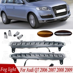 R-AUTO 12V LED DRL Daytime Running Lights Daylight For Audi Q7 2006 2007 2008 2009 Fog Light with Yellow Turn Signal Light