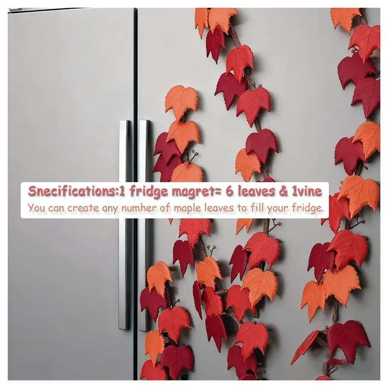 Flexible Articulated Vines 3D Boston Ivy Fridge Magnet, Strong Magnetic Grip For Home Decor With 6 Leaves
