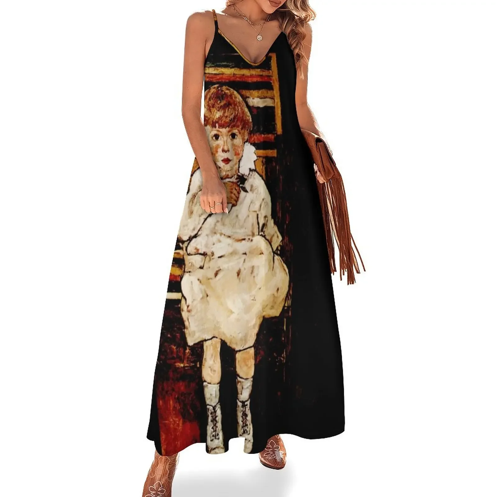 

Vintage Portrait of a Child Egon Schiele Seated Child Sleeveless Dress women's summer dress 2025 Party dresses for women