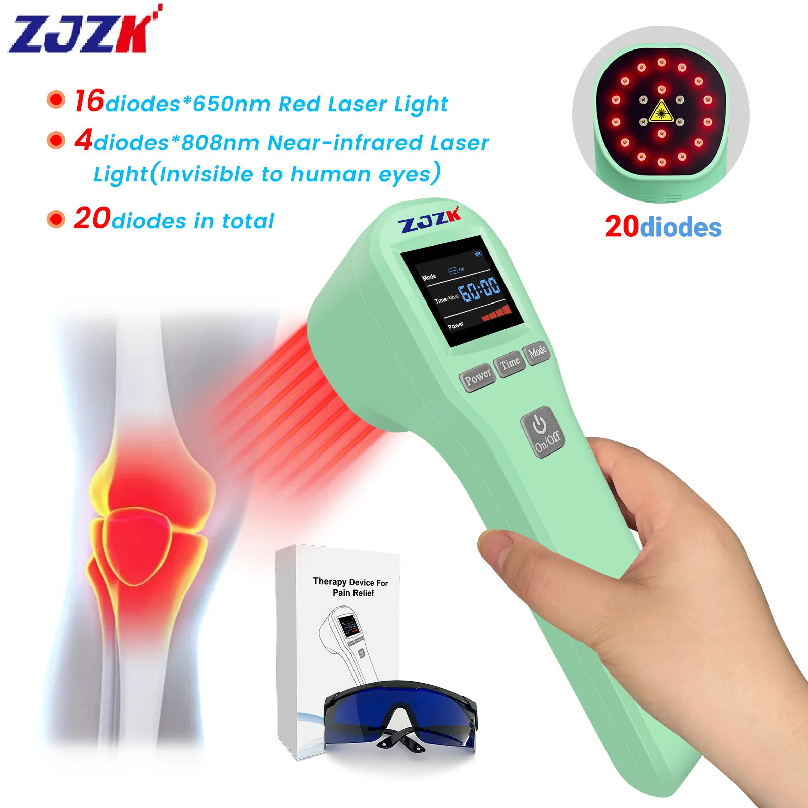 

ZJZK Cold Laser Therapy 650nm 808nm Low-Level Laser Treatment for Pain And Inflammation At Home Photobiomodulation Device Safe