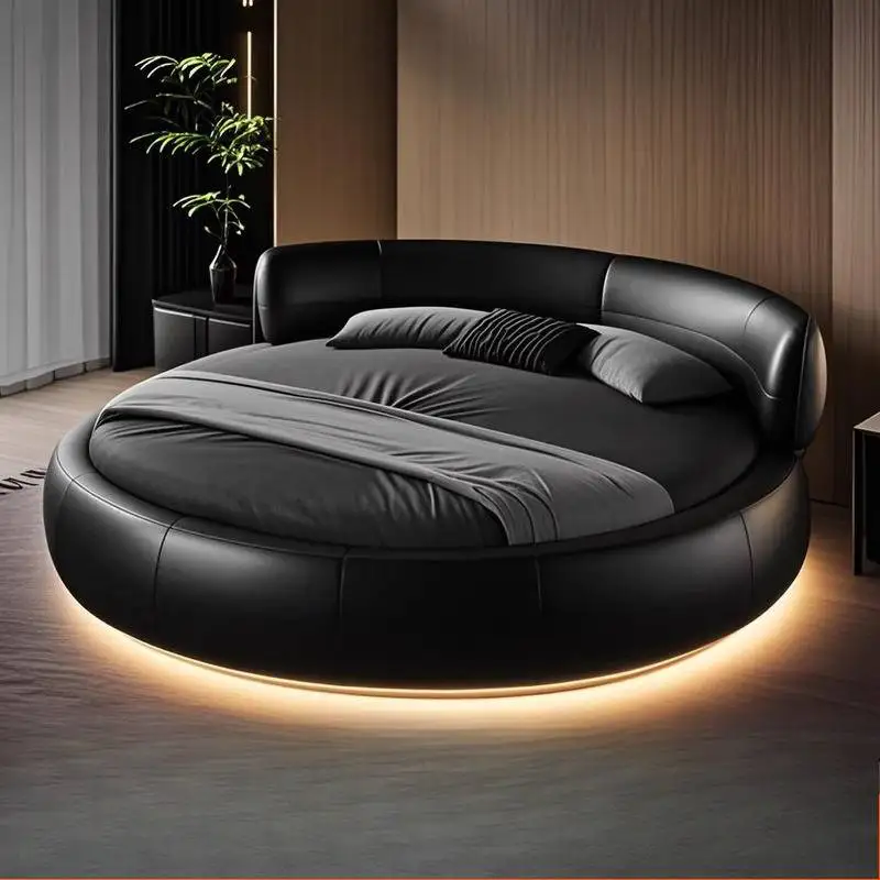 

Black Normal Double Bed Decoration Adults Normal Wooden Circle Double Bed Frame Modern Luxury Cama Casal Furniture For Home