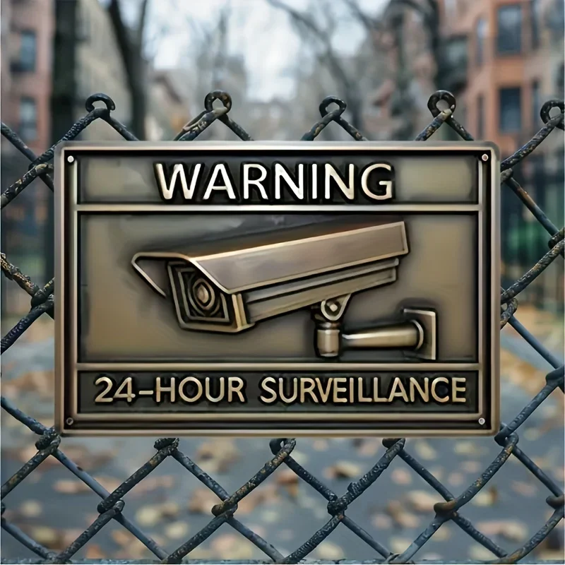Panneau d'avertissement de surveillance 2D 1 pièce - En tôle durable avec motif caméra, Décoration de ferme - Alerte de sécurité vidéo 24h/24
