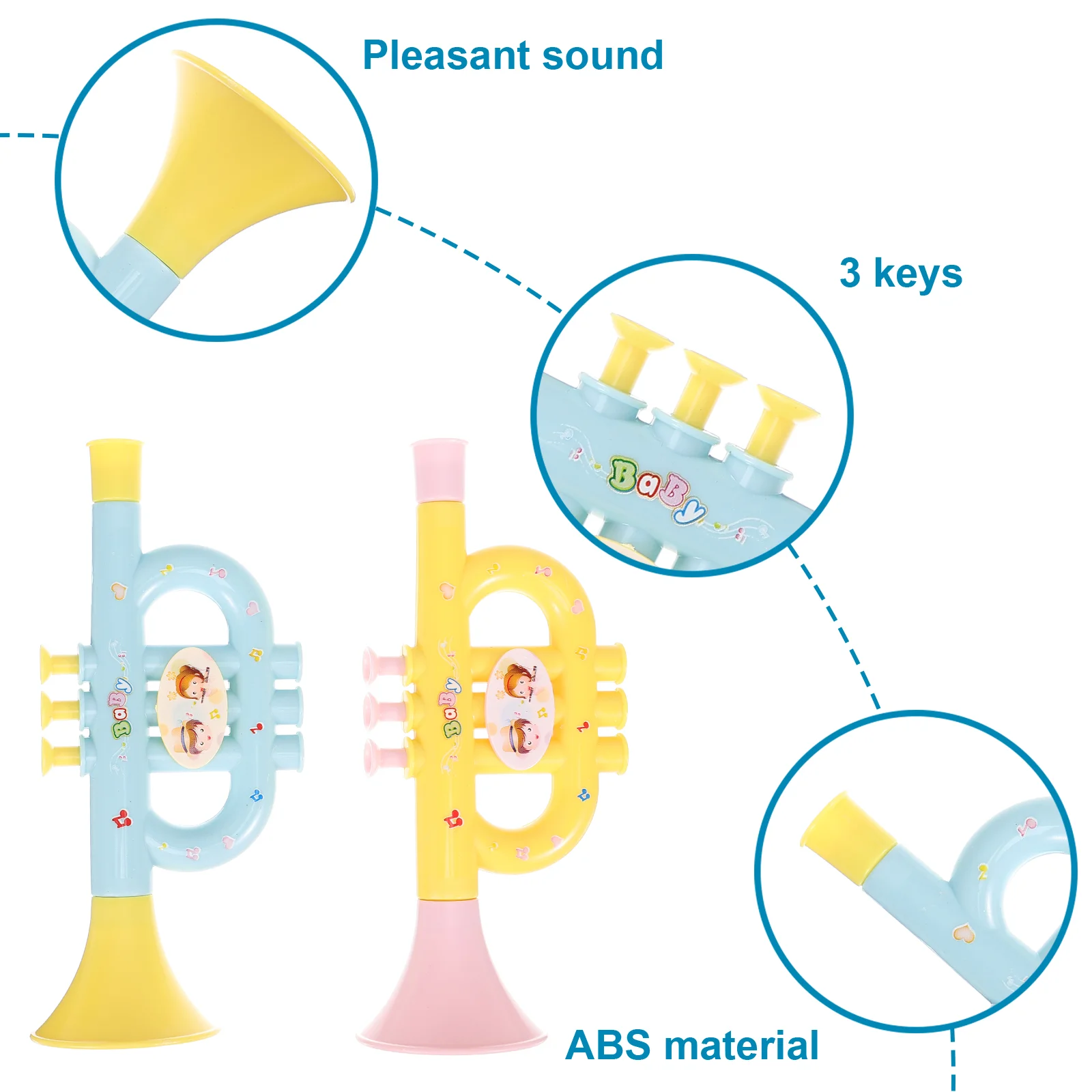 트럼펫 악기 무대 공연 도구, 뮤지컬 휴대용 장난감, Abs 모델, 아기 소품, 6 개