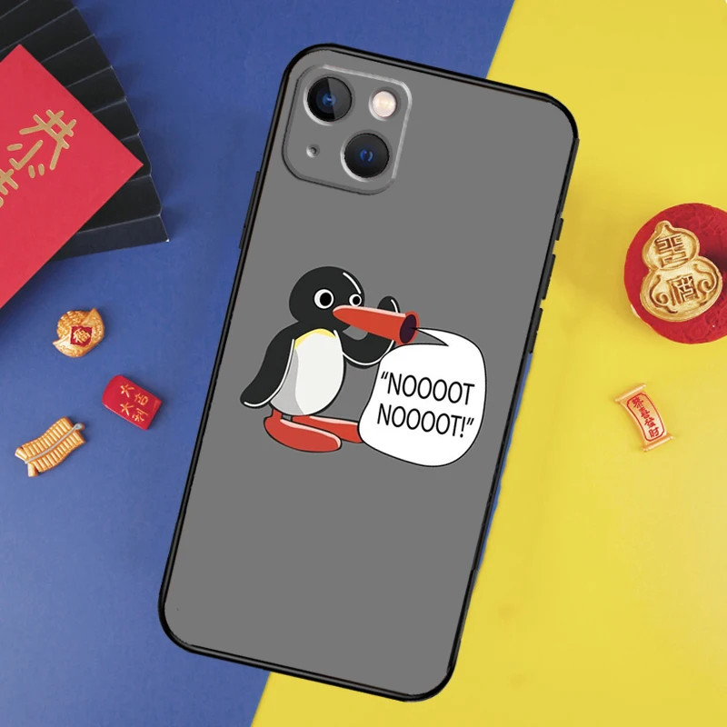 Funda de teléfono con dibujos de pingüino Pingu para iPhone, carcasa trasera para iPhone 14, 15 Pro Max, X, XR, XS Max, 7, 8 Plus, SE, 11, 12, 13 Pro Max