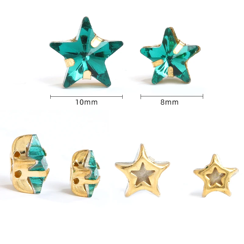 10pcs cristalli Star Nails Art Charms colla su Strass perline ricamo Base in metallo Strass decorazione in tessuto per cucire vestiti