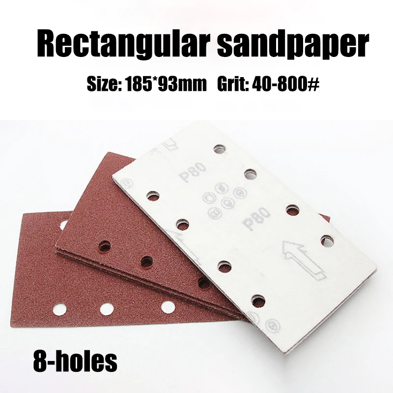 

5pcs 185x93mm 8-holes Flocked Rectangular Sandpaper 40-800# Look&Loop Aluminum Oxide Grinding Polishing Pad for Dremel Tools