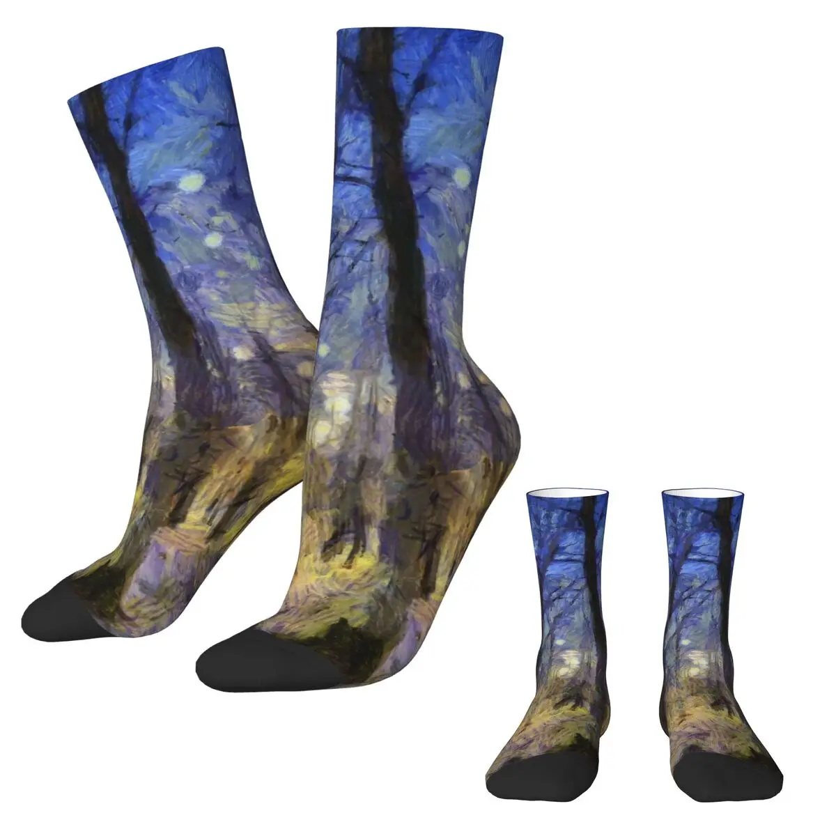 

Sunset Forest Print Socks Van Gogh Korean Stockings Autumn Anti Slip Girls Socks Medium Soft Custom Cycling Socks