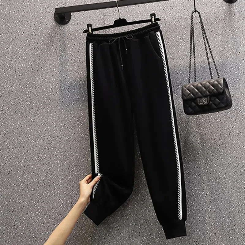 Conjunto de 2 piezas de chándal para mujer, sudadera con solapa coreana y pantalón largo hasta el tobillo, talla grande 4xl, primavera 2023