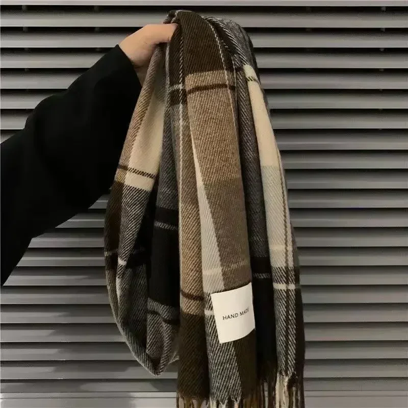 Korean Fashionable Scarves Simple Practical Checked Pattern Scarf Winter Warm Large Scarf Unisex Versatile Scarf