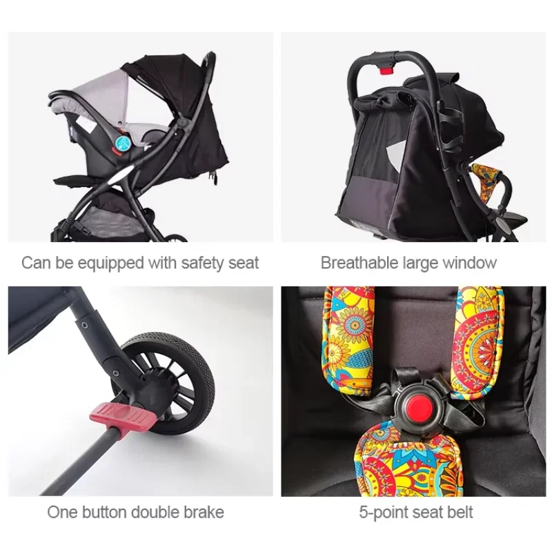 Baby Carriage Newborn Pram Luxury Two-Way Push 360 Rotate Trolley Travel Cheap Baby Stroller