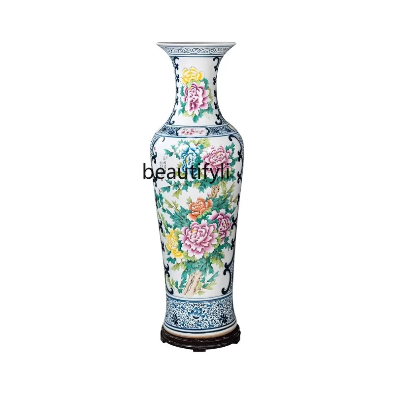 Flower Blooming Rich High-End Hand Painted Pastel Ceramic Floor Vase Living Room and Hotel Decorative Decoration Gift