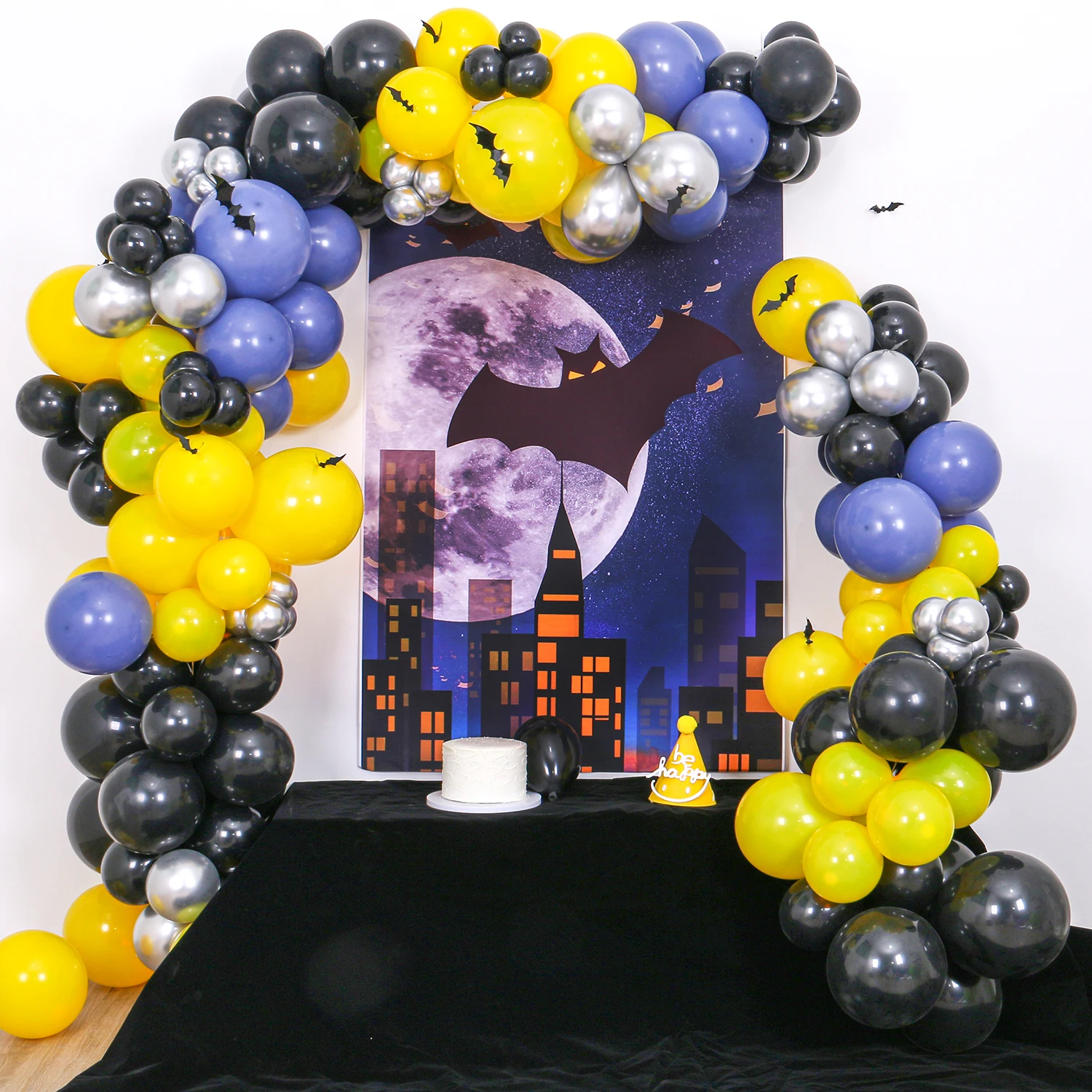 155pcs Bat Balloon Set - Black Silver Blue Gray Balloon with 3D Bat Suitable for Batman Theme Decoration