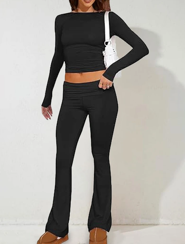 Women\'s Commuting Style Suits 2025 Autumn Winter Latest Round Neck Casual Solid Color Slim Fit Long Sleeve Top Knitted Pants Set