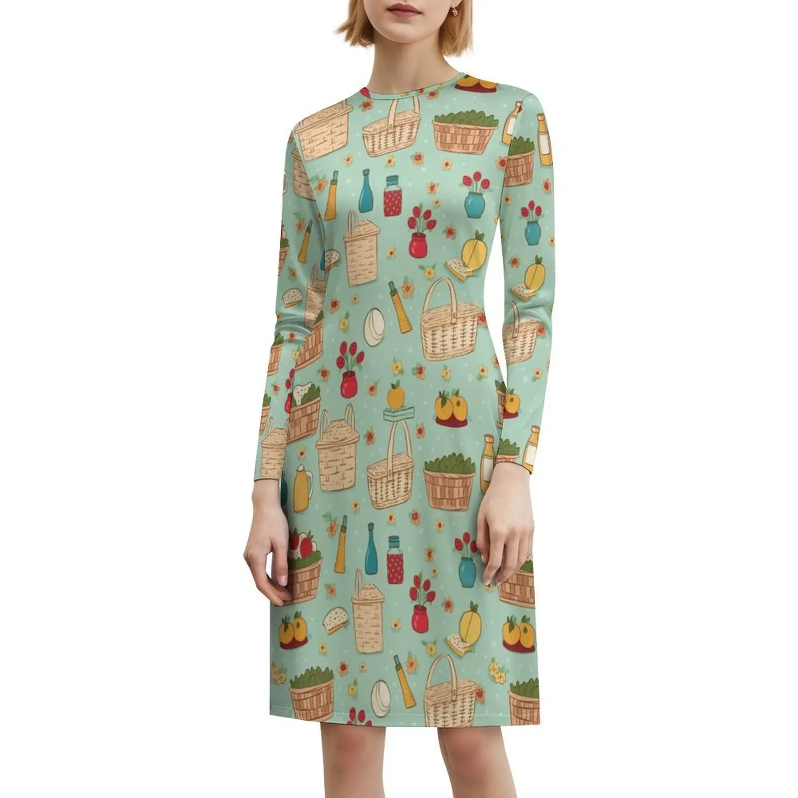 دعونا نذهب على نزهة فستان بوهيمي بدون أكمام متعدد المطبوعات لقضاء العطلات على الشاطئ فستان حفلات نزهة طعام فراولة حقل أخضر #6