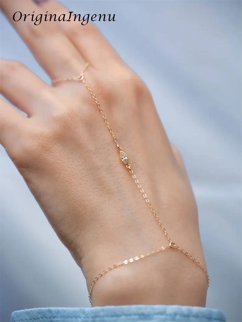 

Dainty Zircon Hand Chain Bracelet 14K Gold filled Hand chain Bracelet Hypoallergenic Jewelry Tarnish Resistant Jewelry for Women