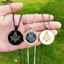 Free Mason Necklace Pendant Freemason Glass Photo Charm Retro Masonic Accessories for Men Women Jewelry Gift