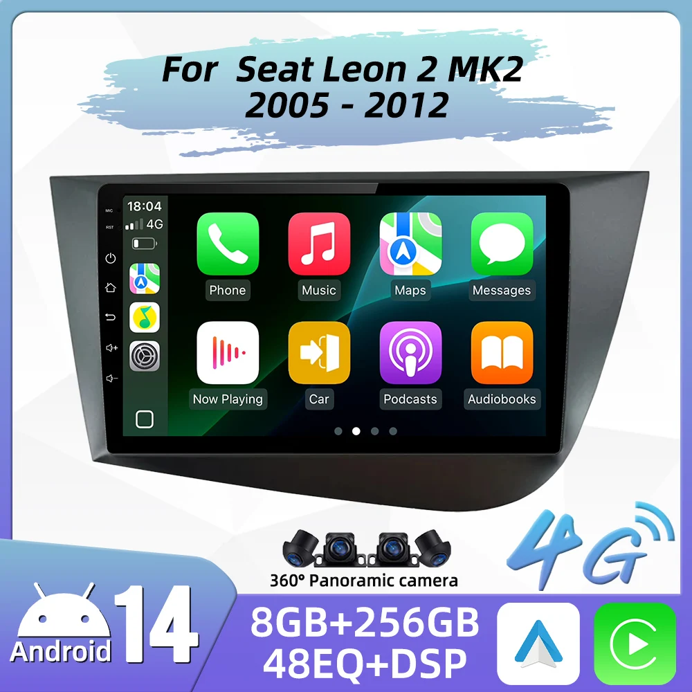 Carplay para Seat Leon 2 MK 2 2005 - 2012, Radio para Auto, Reproductor Multimedia, Android Auto, GPS, Navegación, Unidad Principal Estéreo, 2 Din, 4G