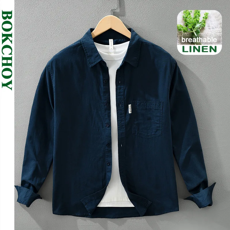 

2025 Autumn New Casual Linen Cotton Big Pocket Shirts for Men Seagull Collar Sense of Layering Streetwear Men Tops CM7650