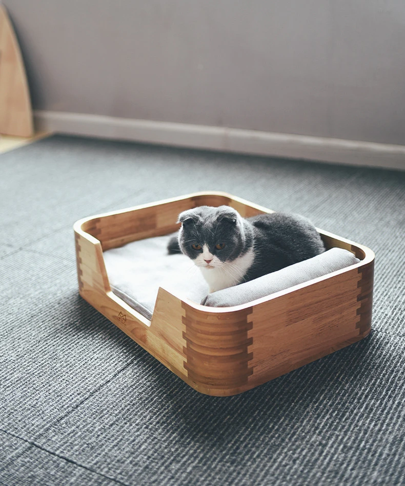 New coming Wooden cat bed Elegant Cat Nest Simple Pet Bed with Cushion