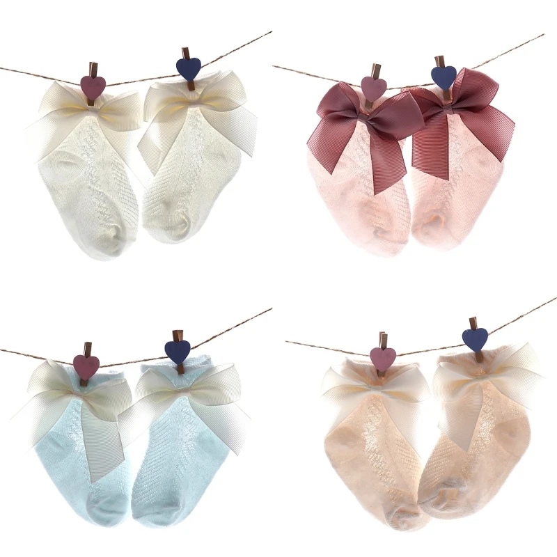 

RIRI Summer Baby Socks for 0-5 Year Girls Cotton Mesh Socks Lovely Toddlers Ankle Length Socks with Threaded Bowknot Decors