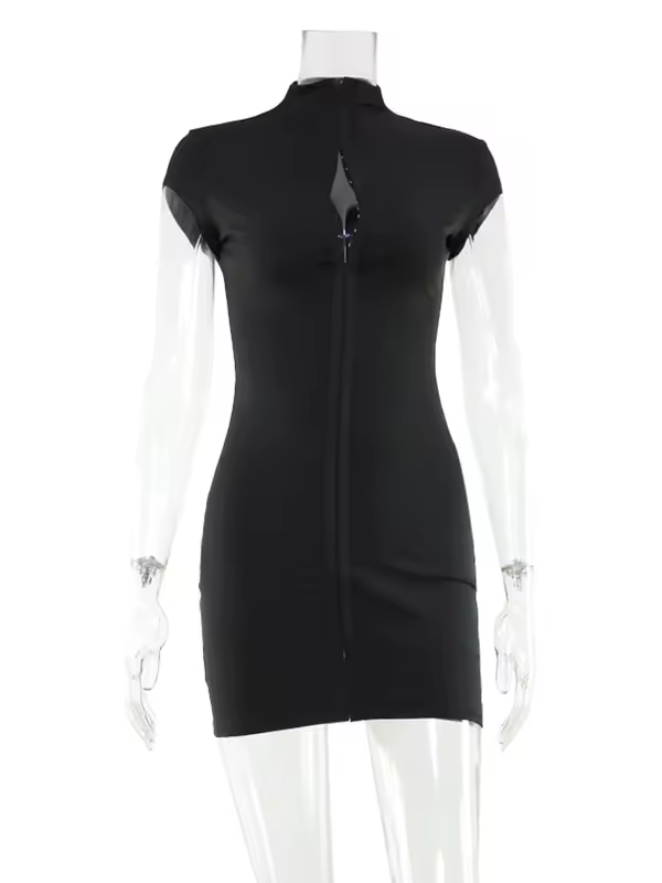 CNYISHE Solid Butoon High Collar Short Sleeve Women Dresses Sheath Trendy Chic Sexy Club Hot Girl Hip Wrap Outfits Female Skinny - Image 6