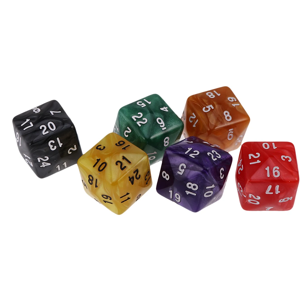 MagiDeal 6pcs 24 /30 Sided Dice D24 D30 Dices for D&D TRPG Family Party Board Game Toys