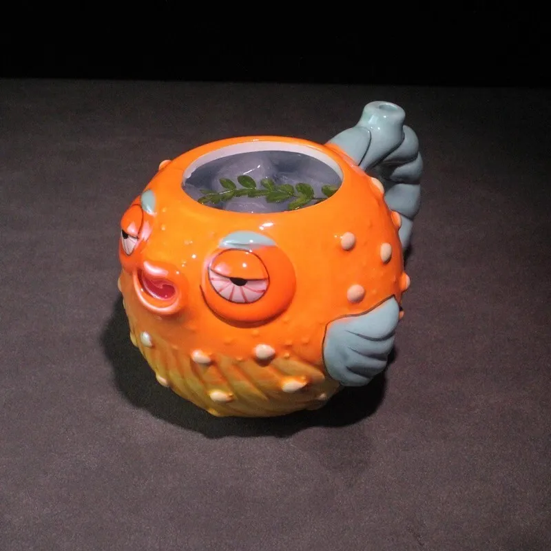 600ml Ceramic Tiki Pufferfish Shaped Cocktail Glass with Ventilation Hole Funny Hawaiian Tropical Party Cup for Bar Decor view 5