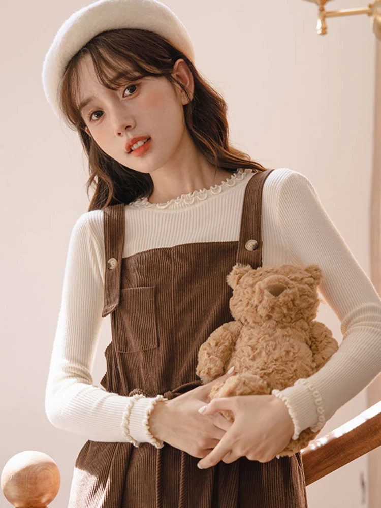 

Princ Sle Knitted Sweater Women's Inner Wear Base irt Wood ain Design Breathable Soft Fabric Long Sve Top