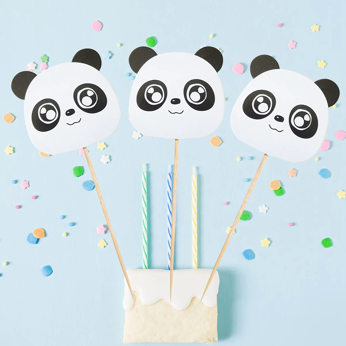 

6Pcs Panda Cake Decor Safe for Kids Single Sided Printing Bamboo Stick Theme Party Supplies Cake Toppers Panda