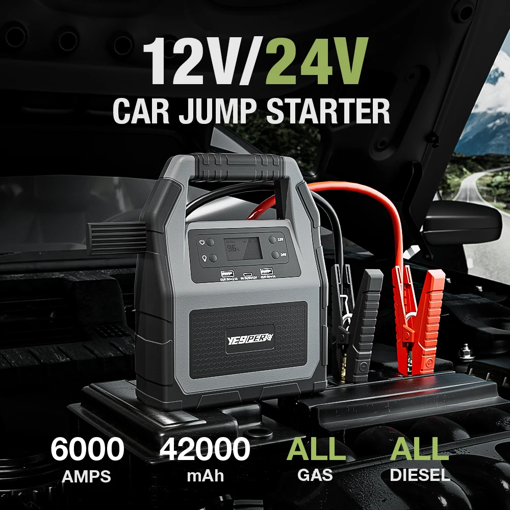 Yesper 99C multifunction high power 42000 mah 6000A  vehicle jump starter 12/24v for heavy  tractor and truck