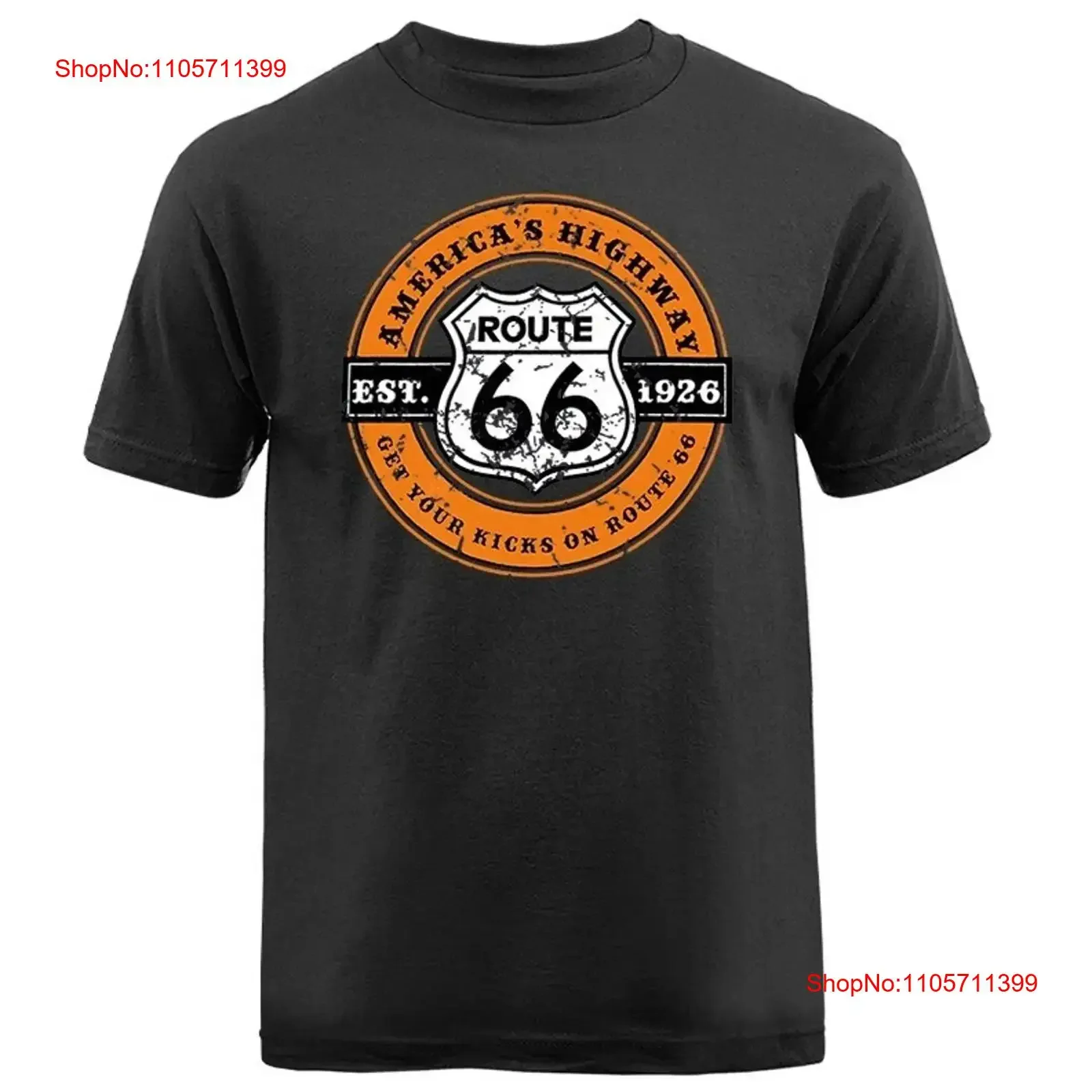 Route 66 America's Highway T shirt long or short sleeves vintage Washed designer clothes streetwear Stylish Versatile Slightly