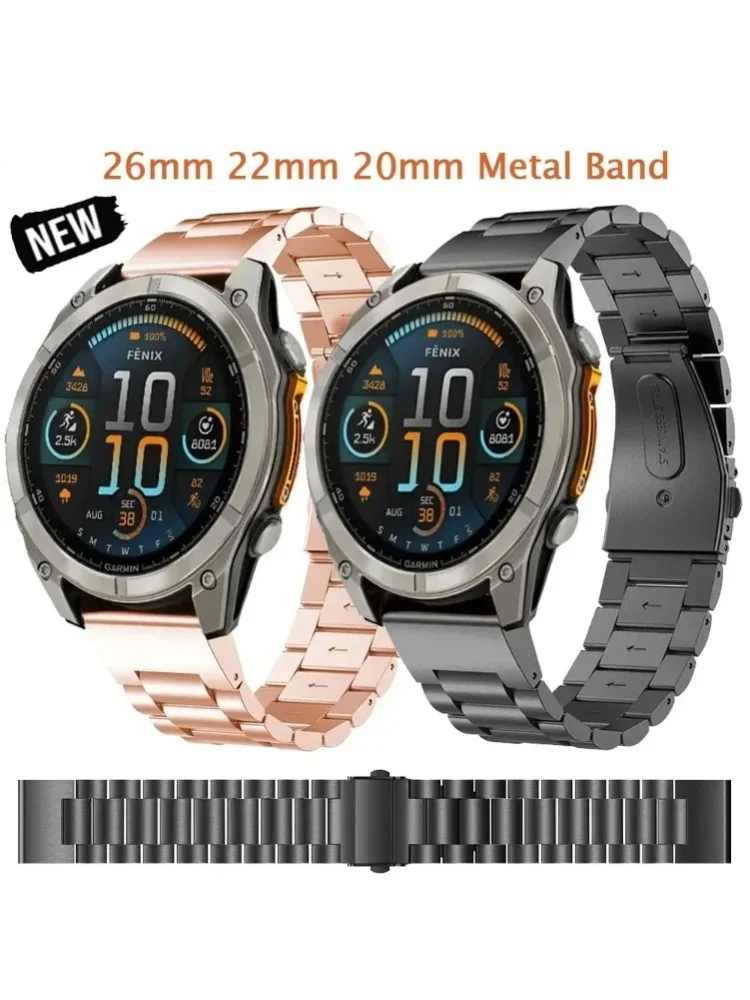 Quick Fit 26mm 22mm 20mm Metallarmband für Garmin Tactix 8 Fenix 8/E 7X 6X Edelstahl-Armband Enduro 3 Forerunner 965 Band