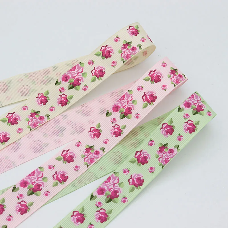 Nastro in Grosgrain con motivo a rosa con inchiostro da 1 "25mm per fascia per capelli con fiocco fai da te decorazione di san valentino 10 yarde