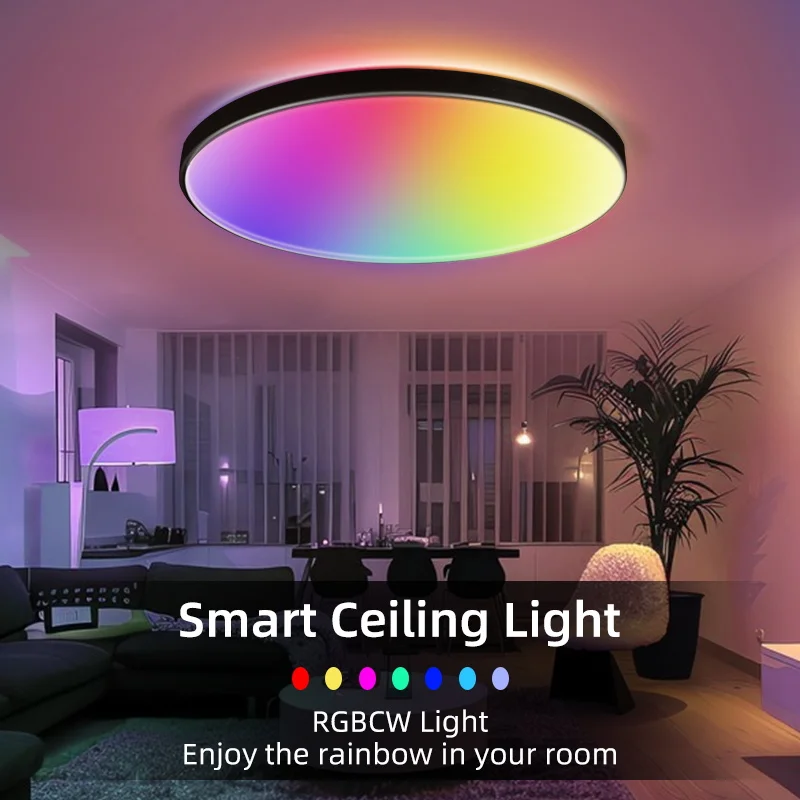 Imagem -02 - Dimmable Led Painel Luz de Teto Lâmpada do Quarto Sala de Estar Decor Controle Bluetooth App Lâmpada Lustre Rgbcw 24w