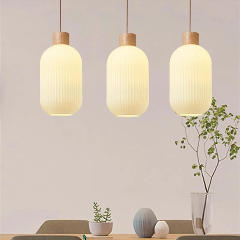 Japanese pendant lights Retro wood lamp White Frosted glass light shade Restaurant minimal design lamp home Bedroom bedside lamp