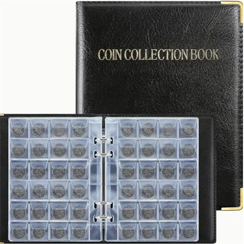 240pcs Leather Loose-leaf Binder Coin Collection Book Badge Commemorative Coin Collecting Album Home Coin Collection Album