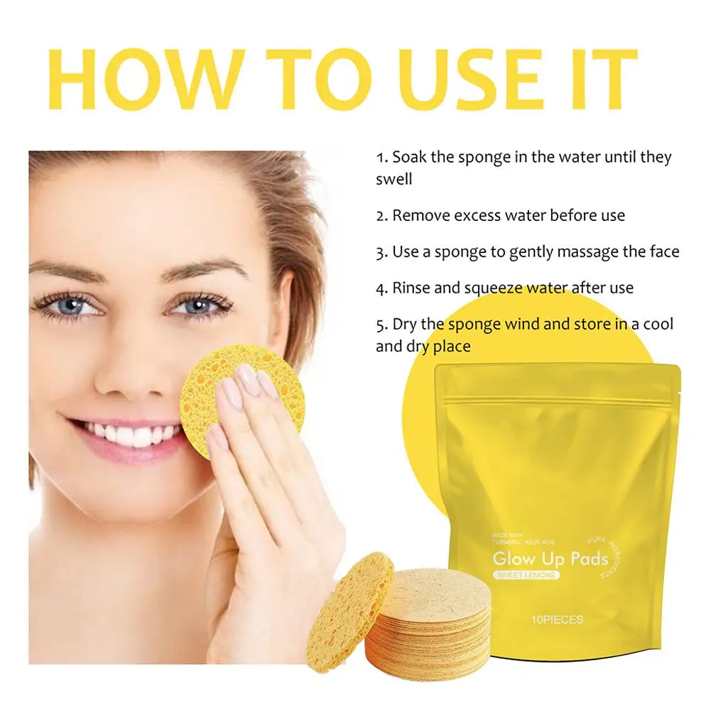 Turmeric Kojic Pads Reusable Natural Skin Exfoliation Sponge Cotton  Face Sponge Kit For Makeup Removal