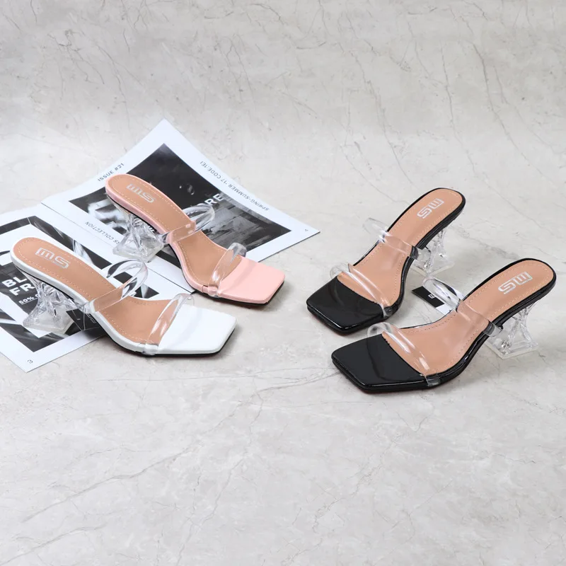 2022 New Summer Plus Size 42 Transparent Thin Strap Woman Shoes High Heels Sexy Open-toed Women Sandals Slipper Women