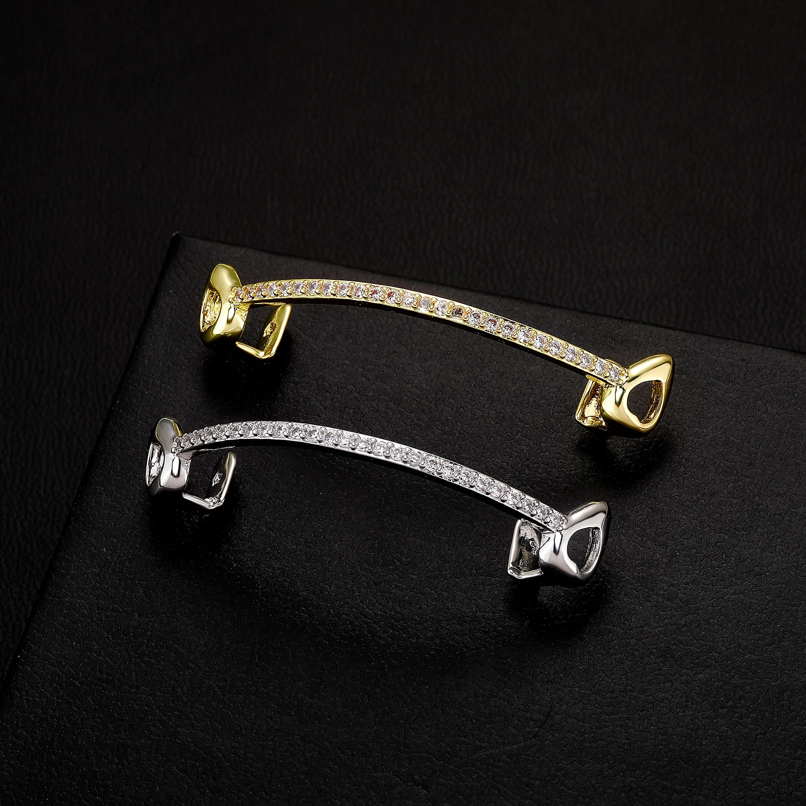 TOPGRILLZ Hip Hop Rapper Accessories Bar Grillz Set Gold Plated Copper Iced Out Top&Bottom Tooth Grills For Men&Women