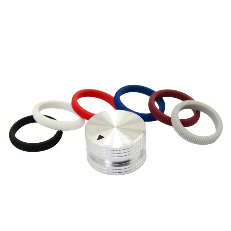 1pcs Silver Aluminum Alloy Rubber Ring Rotary Electronic Control Potentiometer Encoder Audio Knob Screw Type 25 X 15.5mm (DH)