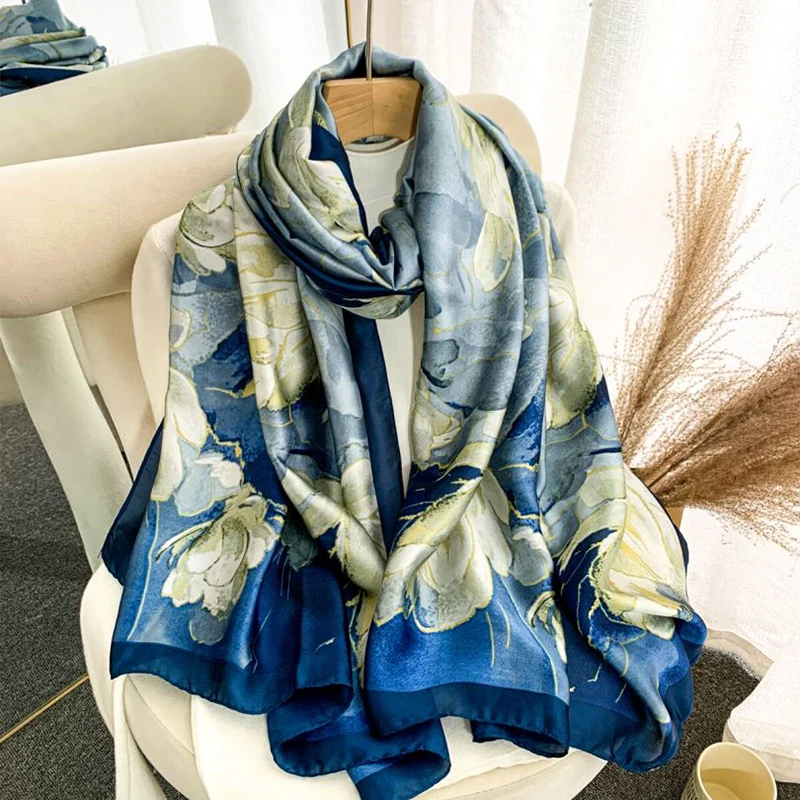 Spring Scarf Women's Luxury Design Scarf Silk Smooth Scarf Soft Muslim Headband Shawl Beach