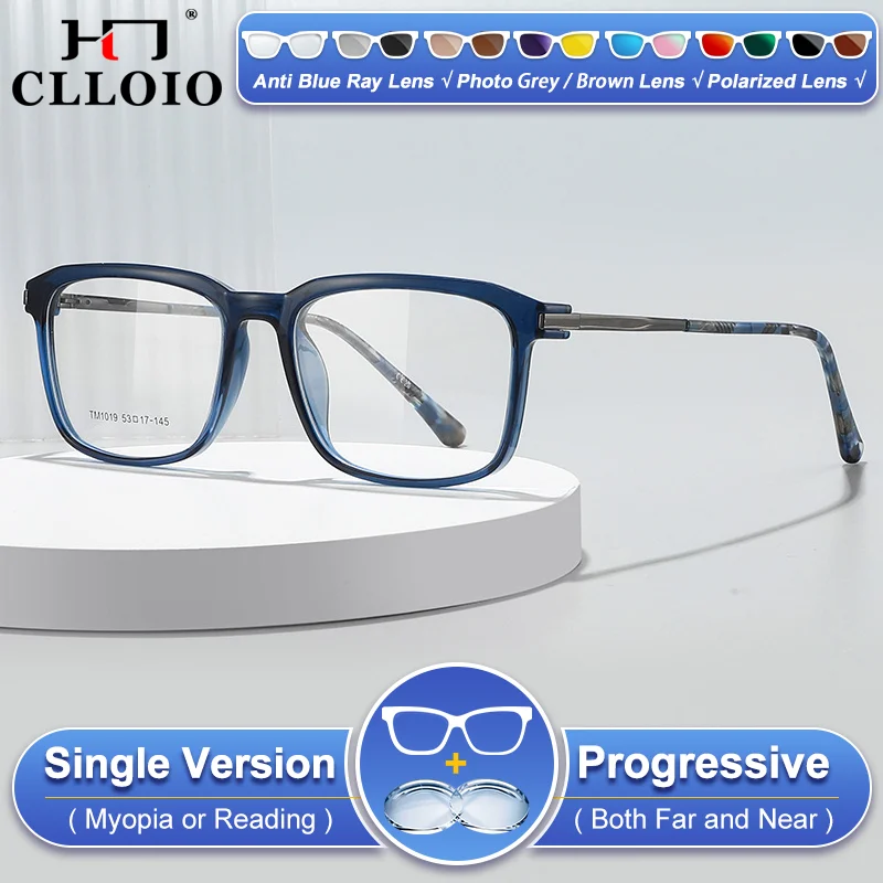 

CLLOIO Trendy Men Square Frame Design Myopia Hyperopia Glasses Anti Blue Ray Prescription Eyeware Progressive Optical Eyeglasses